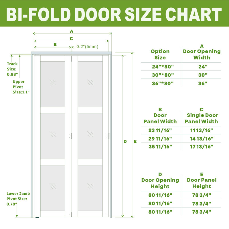 Closet Frame Glass Bi-Fold Doors with Installation Hardware Kit, 24“ x 80"