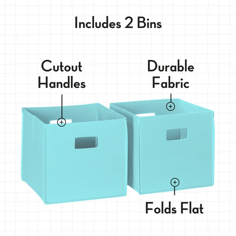 RiverRidge Kids 2pc Fabric Collapsible Storage Cube Organizers with Handles for Playroom Organization, Aqua