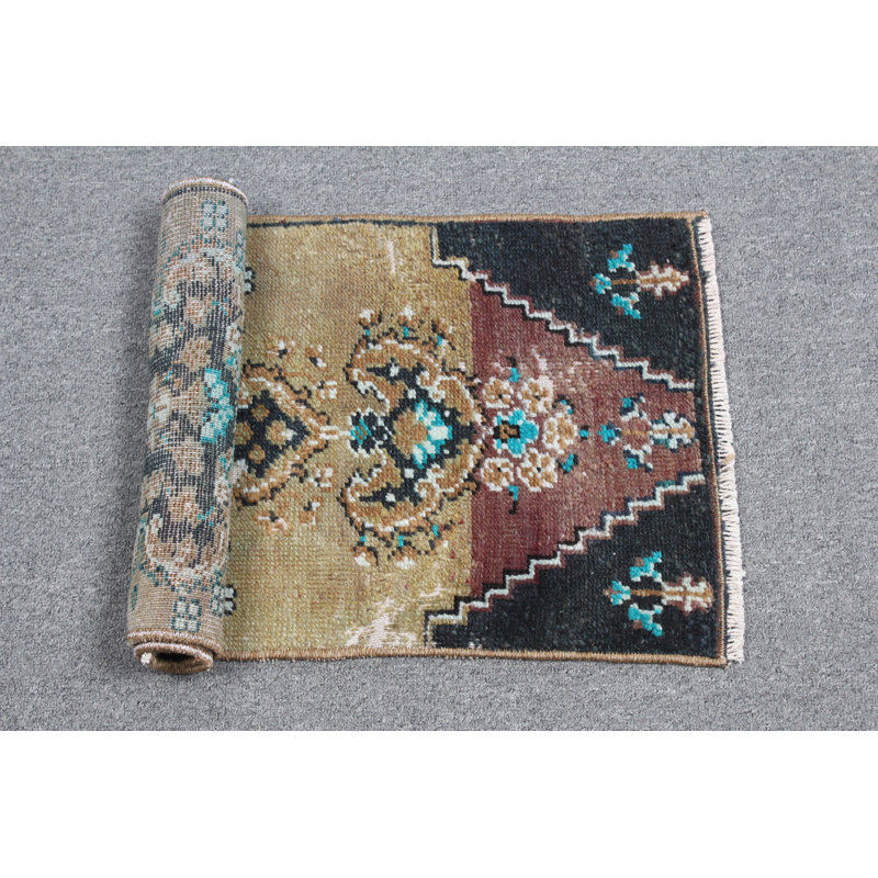 Petit tapis rétro Oushak rétro, idéal pour suspendre un mur ou comme tapis de cuisine vert