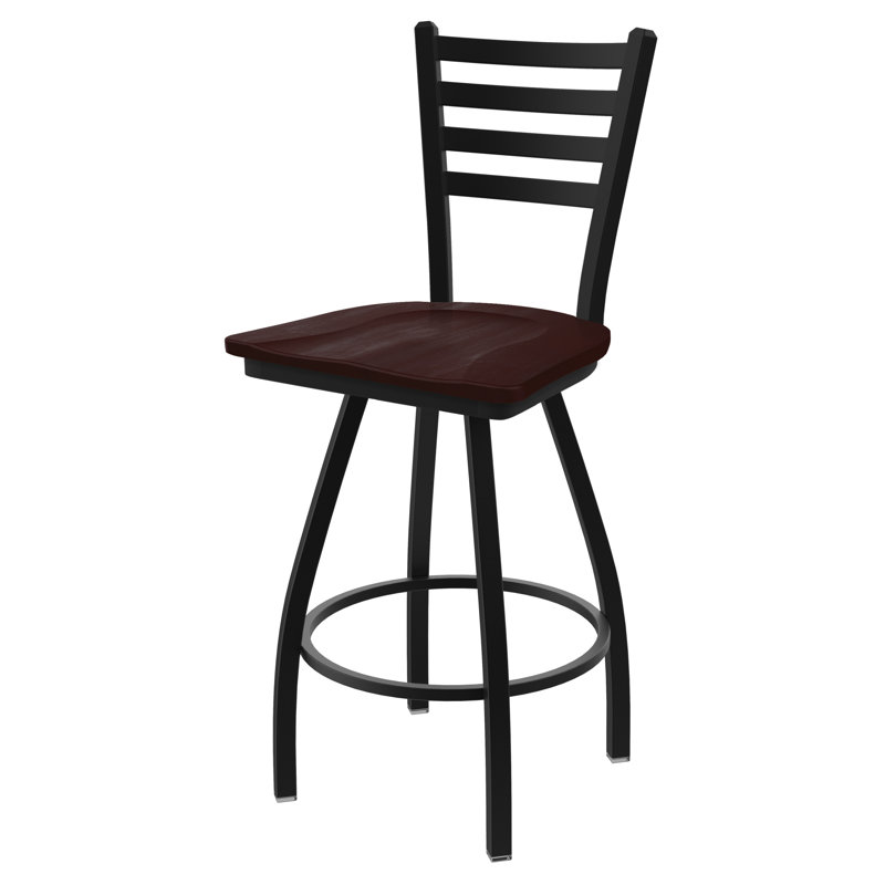 Tabouret de bar pivotant de 30" Evers, Érable cerisier foncé, Noir froissé, Tabouret de comptoir (siège d'une hauteur de 25 p
