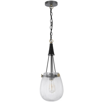 Cora 8 Inch Pendant Light w Gray Gold Chain, Fluted Raindrop Glass