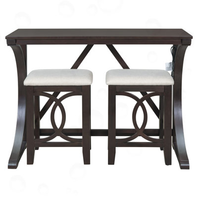 Ensemble de table de salle à manger 3 pièces à hauteur de comptoir avec port USB et tabourets rembourrés