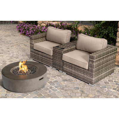 Dzheni Fully Assembled 2 Person Seating Group With Sunbrella Cushions And Round Concrete Firepit