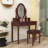 Wood Makeup Vanity Set with Adjustable Oval Mirror, Velvet-Lined Drawers and Cushioned Stool-1660655608
