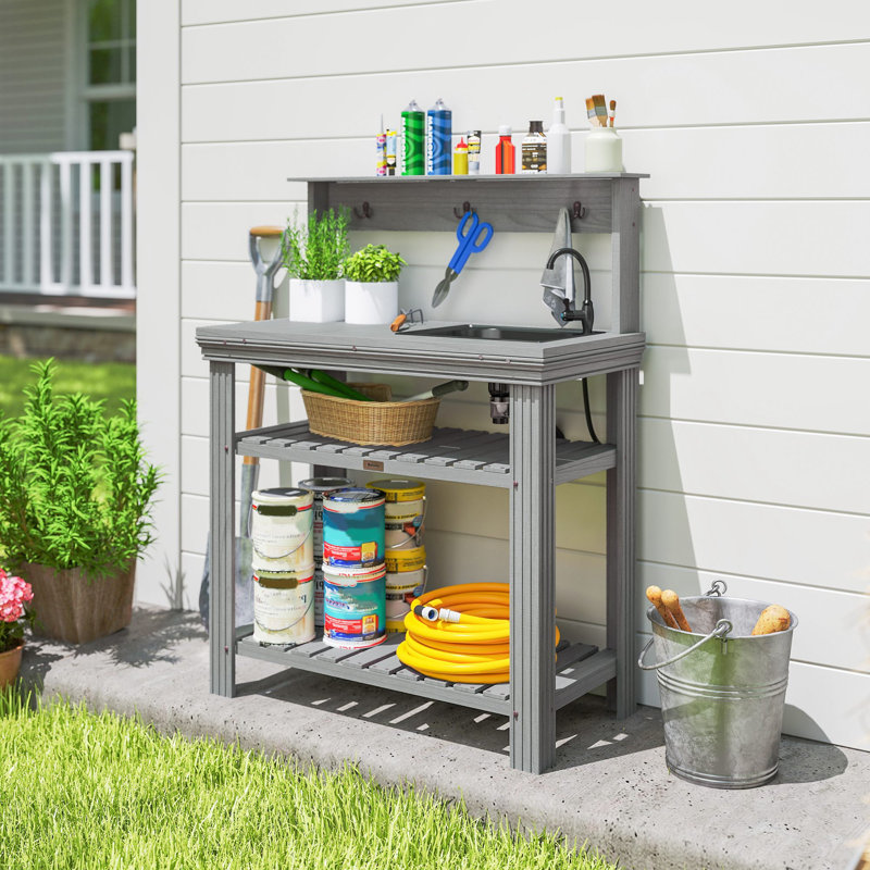 Bancs de rempotage pour l'extérieur avec robinet, lavabo amovible, tablettes