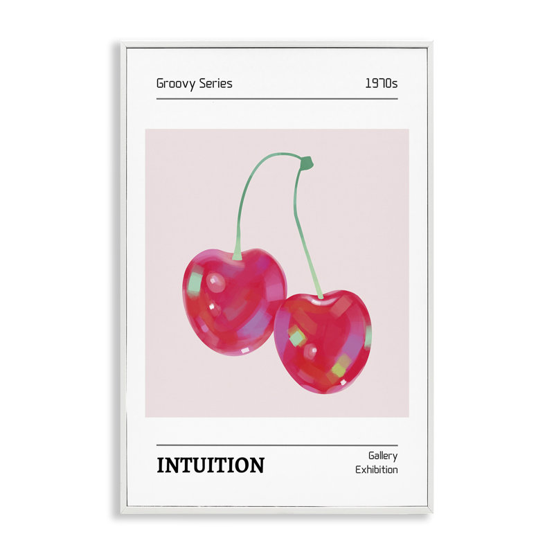 Intuition phrase cerises encadrées, estampe numérique, design par LSR Design Studio, H 30 po x l 20 po