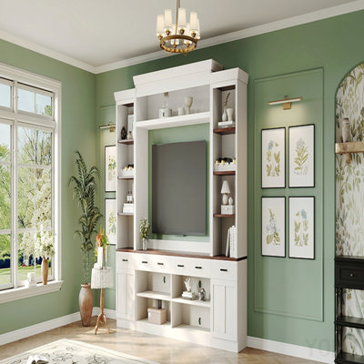 4-Piece Farmhouse Entertainment Center for Family-Game-Rooms - White