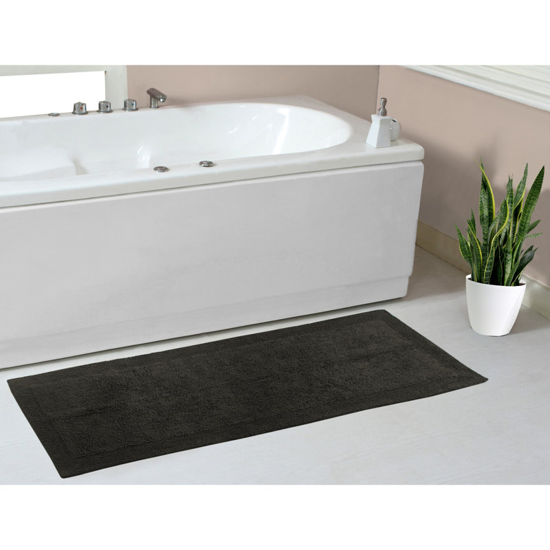 Bruss Luxury Solid Color Bath Rug Reversible, Gray, 21" W x 54" L