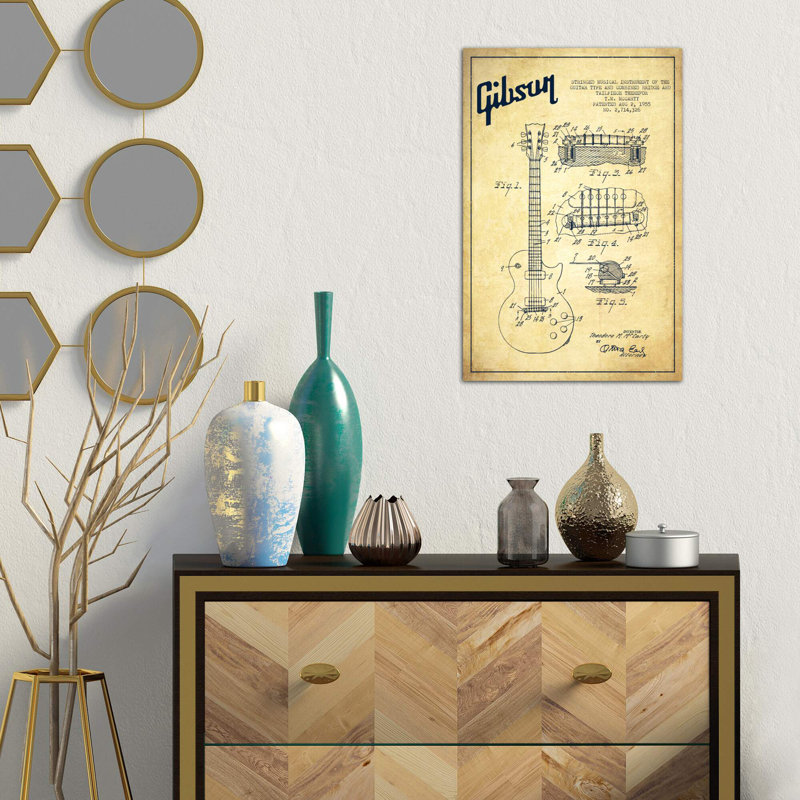 Gibson Guitar - Print on Canvas, 66.04 cm H x 45.72 cm W x 1.91 cm D, No Frame