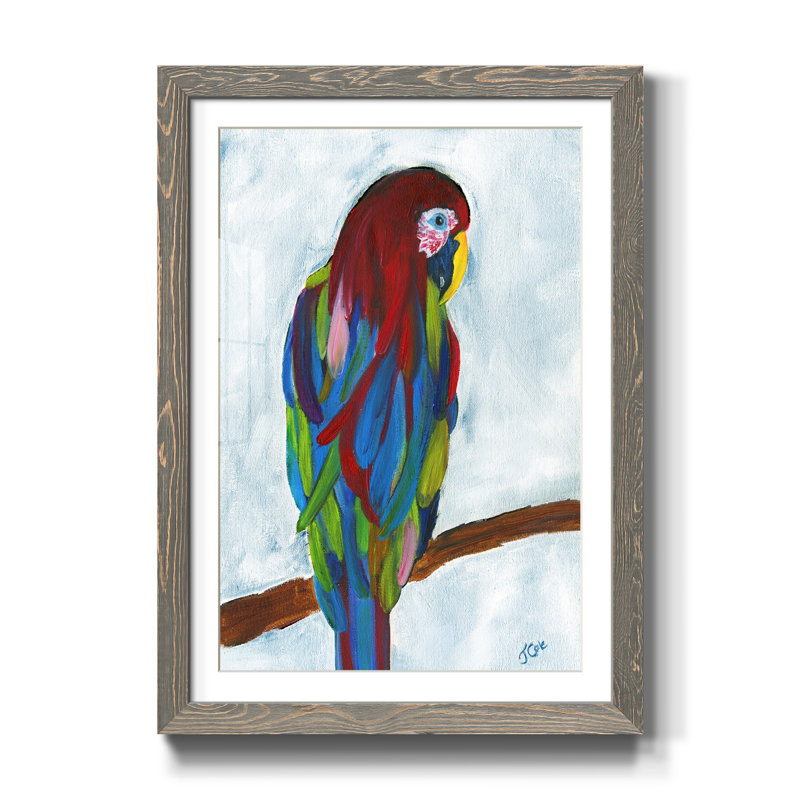 Perroquet tropical - cadre photo, reproduction d'art sur papier, H 44 po x l 31 po x P 1 po, gris