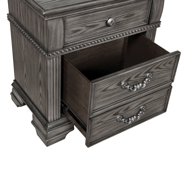 Adames Solid Wood 2-Drawer Nightstand, Gray