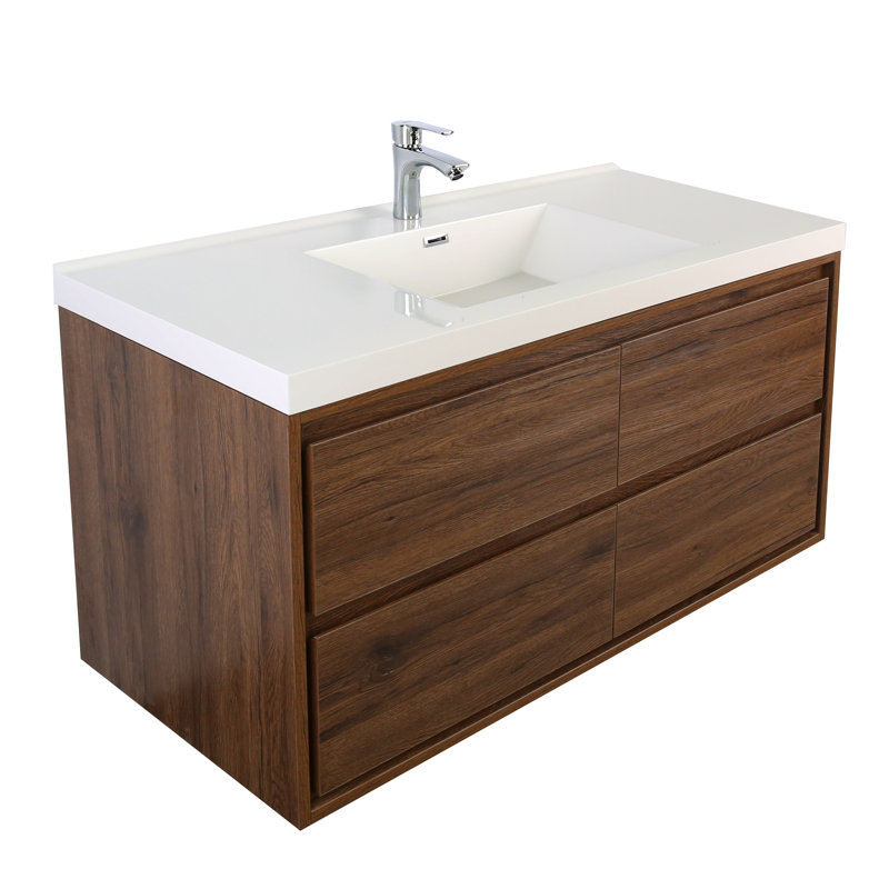Azden 60" Wall-Mounted Single Bathroom Vanity Set, Rosewood