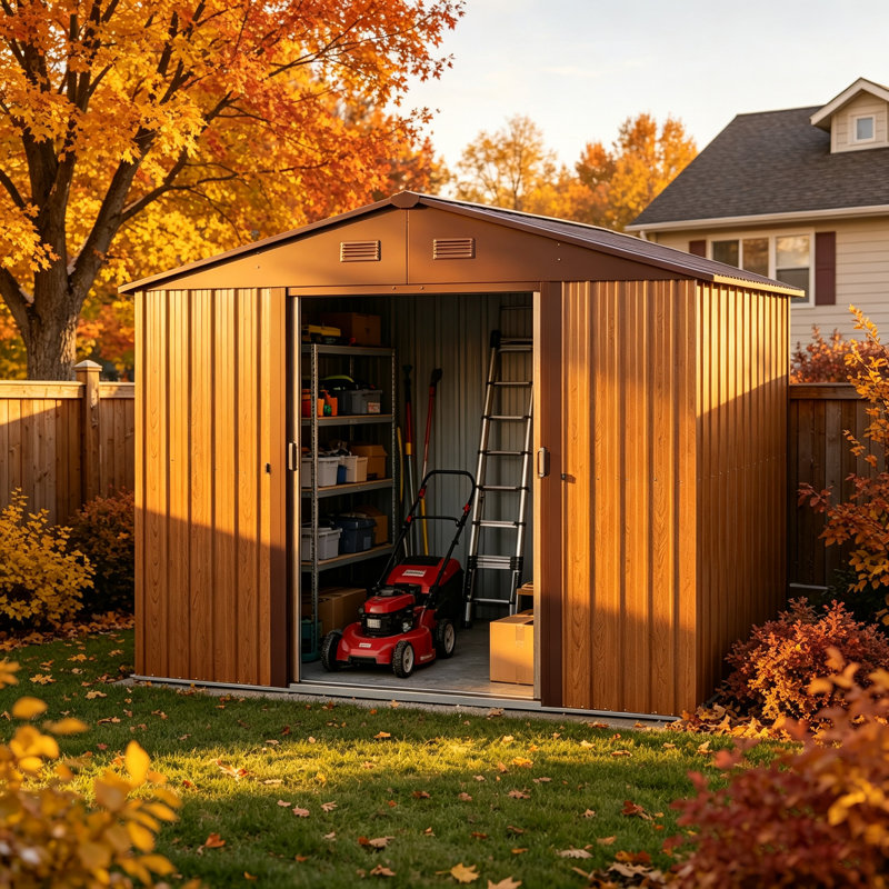 8 x 6 FT Outdoor Metal Storage Shed with Galvanized Steel Foundation Frame, Weather Resistant Utility Shed with Lockable Sliding Doors, Integrated Vents