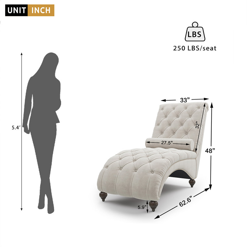 Chaise longue rembourrée Alexandera, H 48 po x l 62 po x P 33 po