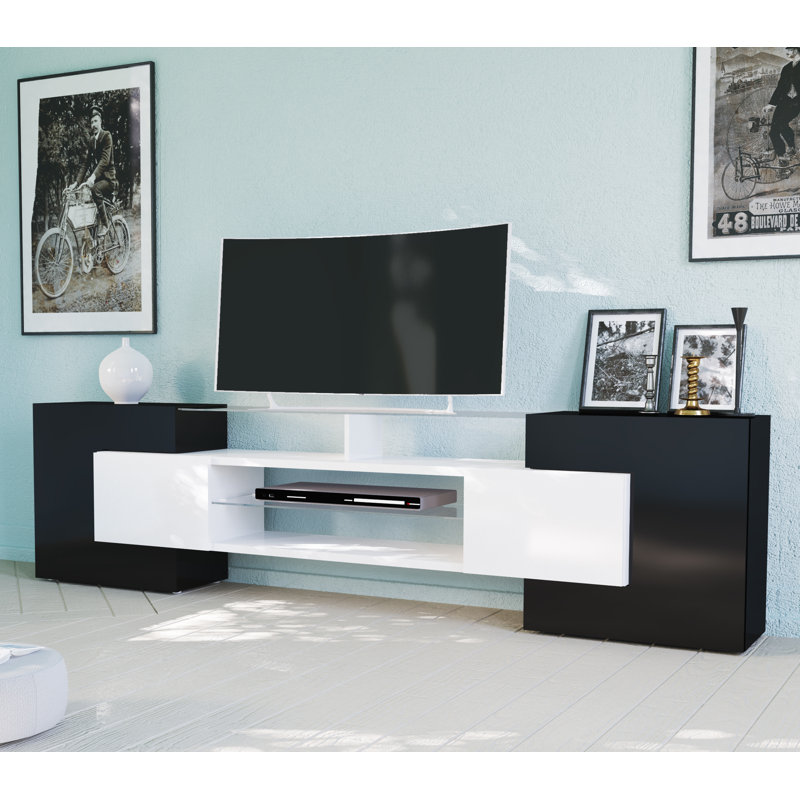 Rische TV Stand for TVs up to 88", Glossy White/Black