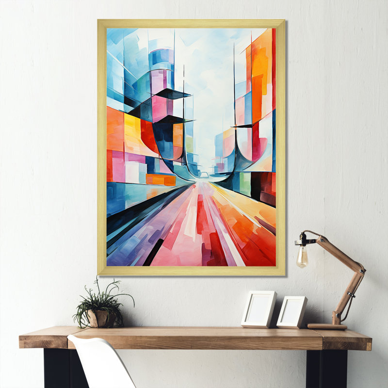 «Colorful Cubism 24Hrs Le Man Race Track V», Encadrement doré, H 20 po x l 12 po x P 1 po