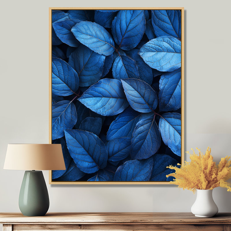 Midnight Blue Leaves Tranquillity I - Leaves Framed Prints, Floater Framed Print, Cream, 20" H x 12" W