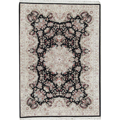 Tapis noir et taupe noué à la main de haute qualité