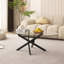 Table basse OVAL, table d'appoint en verre de 39,37 po avec pieds noirs, table à thé moderne pour le salon-1776820024