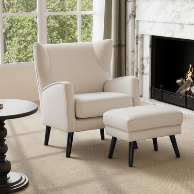 Upholstered Wingback Chair With Footstool