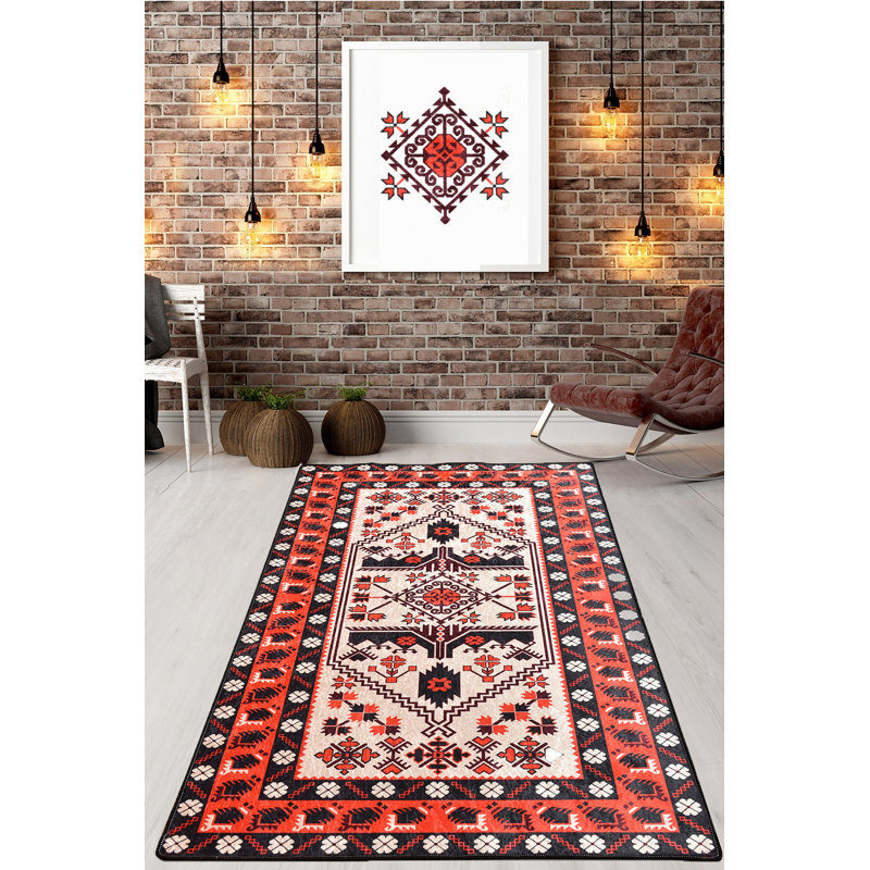 Premium Machine Washable Area Rug, 5.0 x 7.5 Feet, 100% Polyester, 0.4 in Pile Height | Antibacterial, Non-Slip Underside, Easy Care | Soft & Durable for Living Room, Bedroom, & Dining Areas, Elegant Design