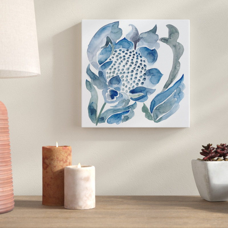 Indigo Ornament VII by Chariklia Zarris - Wrapped Canvas Painting, 30cm H x 30cm W x 3.8cm D
