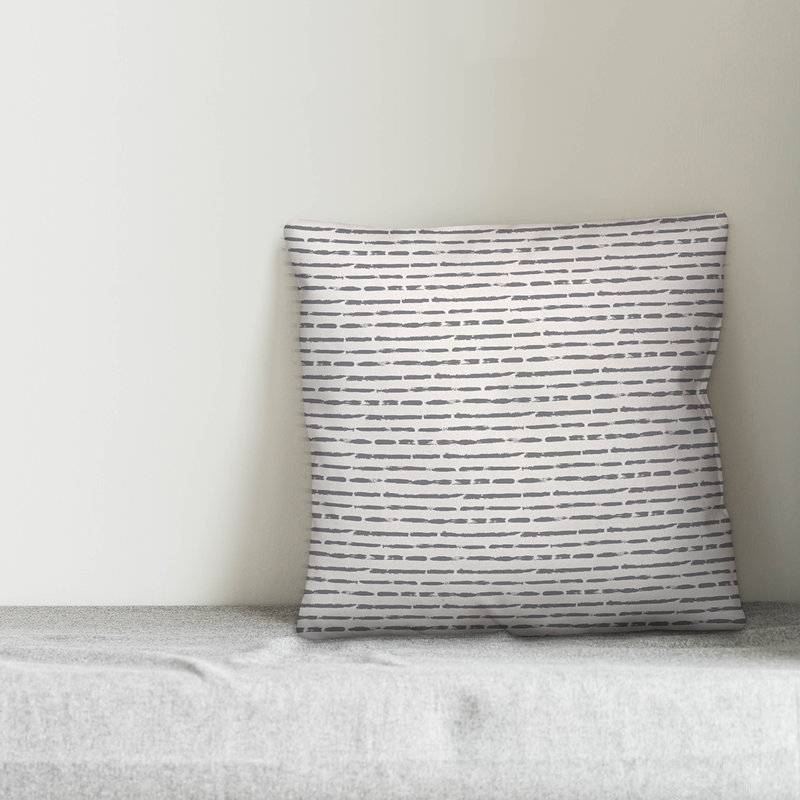 Geometric Throw Pillow, 20" x 20", White/Gray Striped 1