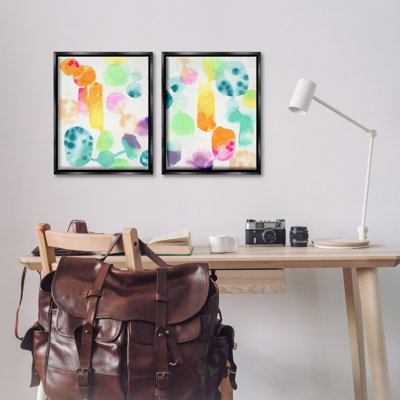 «Neon Colorful Abstract Shapes», ensemble de 2 toiles flottantes encadrées par June Erica Vess