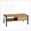 Table basse en rotin naturel avec porte coulissante et pieds en métal pour le salon, rangement peu encombrant