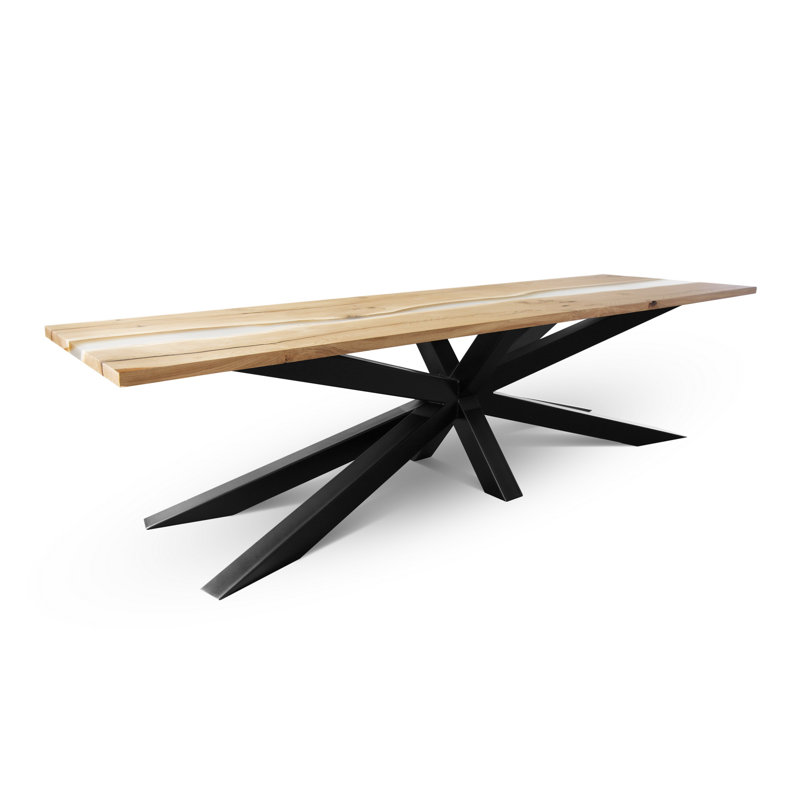 Oak Rectangular Wood Top Dining Table with Steel Base