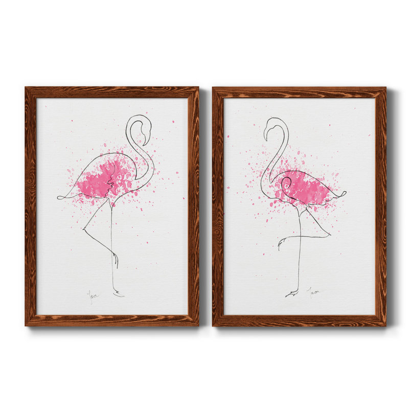 Flamingo Splash I - ensemble de 2 reproductions d'art, H 20 po x l 17 po x P 1 po, Toile avec cadre érable, Pas de tapis