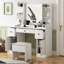 Bureau de coiffeuse avec rangement, miroir à DEL et tabouret Cassius