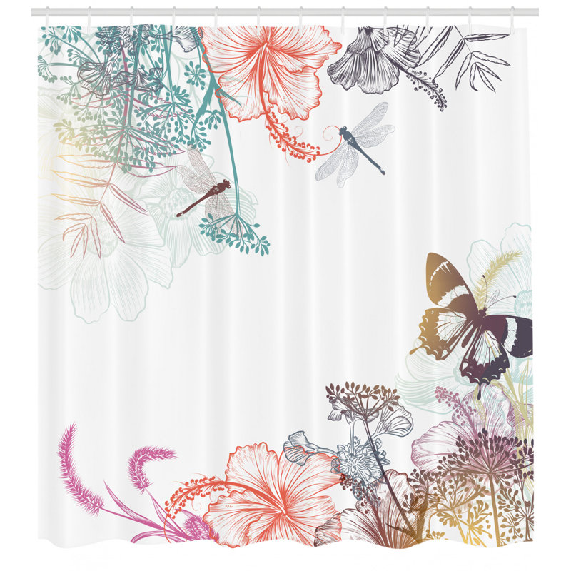 Ensemble de rideau de douche et crochets Dragonfly, H 70 po x l 69 po