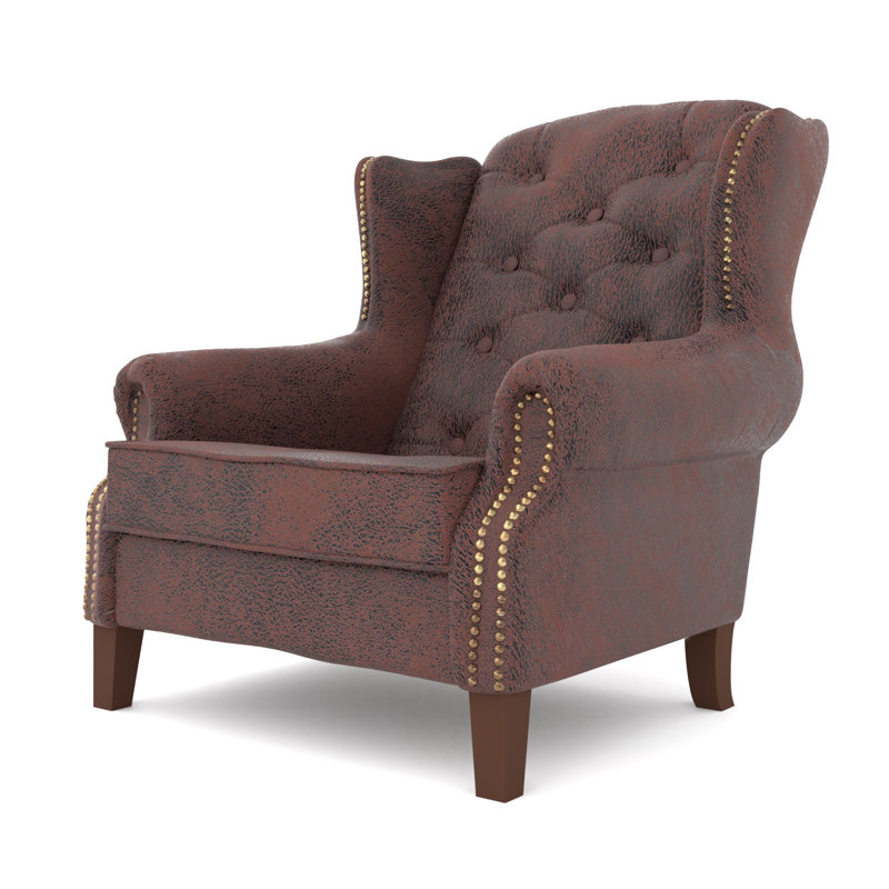  Chesterfield Wingback Armchair, Dark Brown