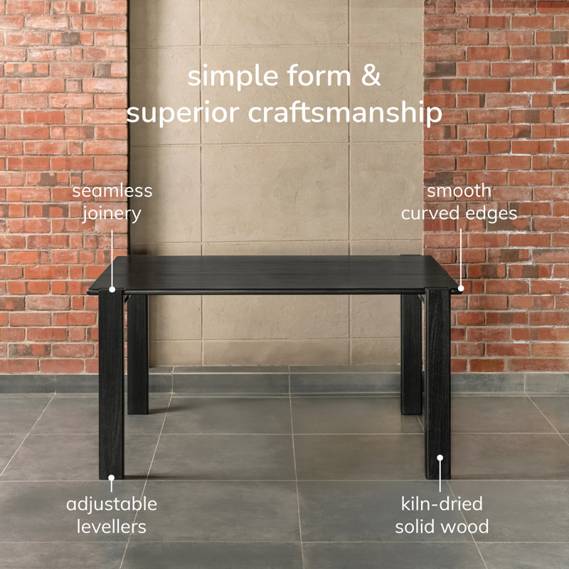Clayton Solid Wood 6 Seater Rectangular Dining Table, Black