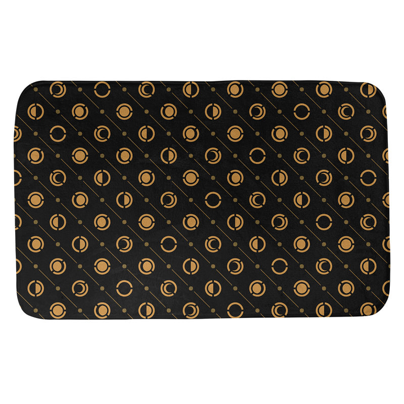 Tapis de bain géométrique antidérapant en microfibre Moon phases, l 17 po x L 24 po, Noir/orange