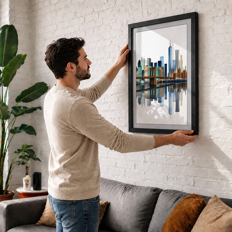 City Reflected in Still Water Modern - Framed Print, A3 - 42.0 x 29.7 cm, Unframed