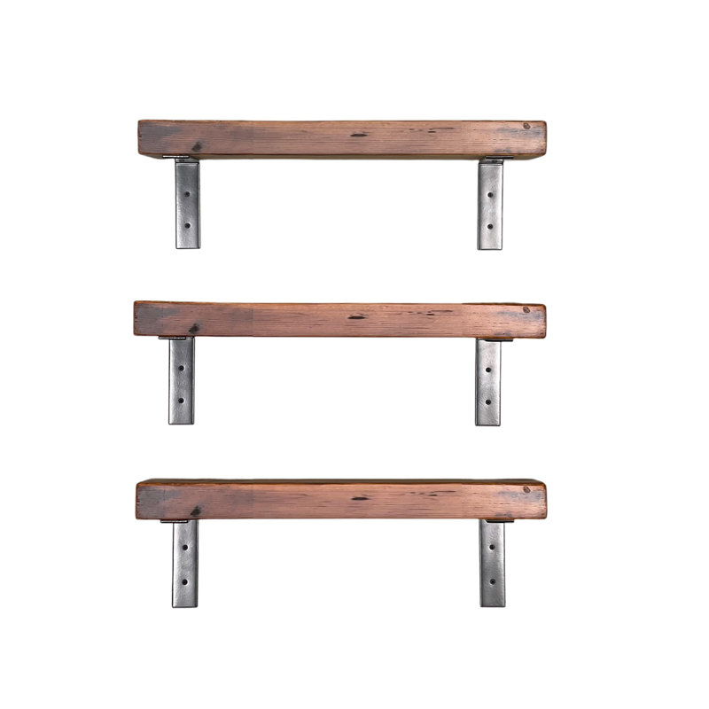 3 Piece Pine Bracket Shelf with Reclaimed Wood, 7.25" H x 24." W x6" D