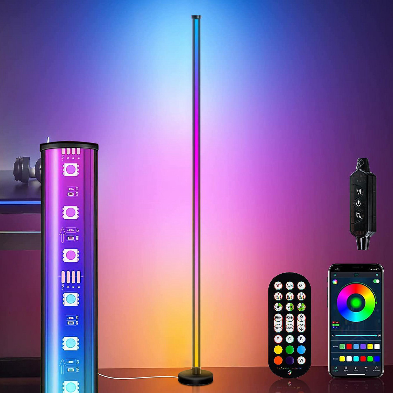 Wrought Studio Smart RGB Corner Floor Lamp Multicolor Changing LED ...