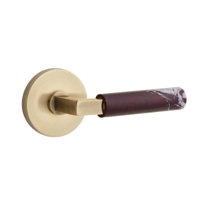 Emtek Select Passage Leverset w/ Disc Rosette & L-Square Stem, Rosso Levanto Marble Lever