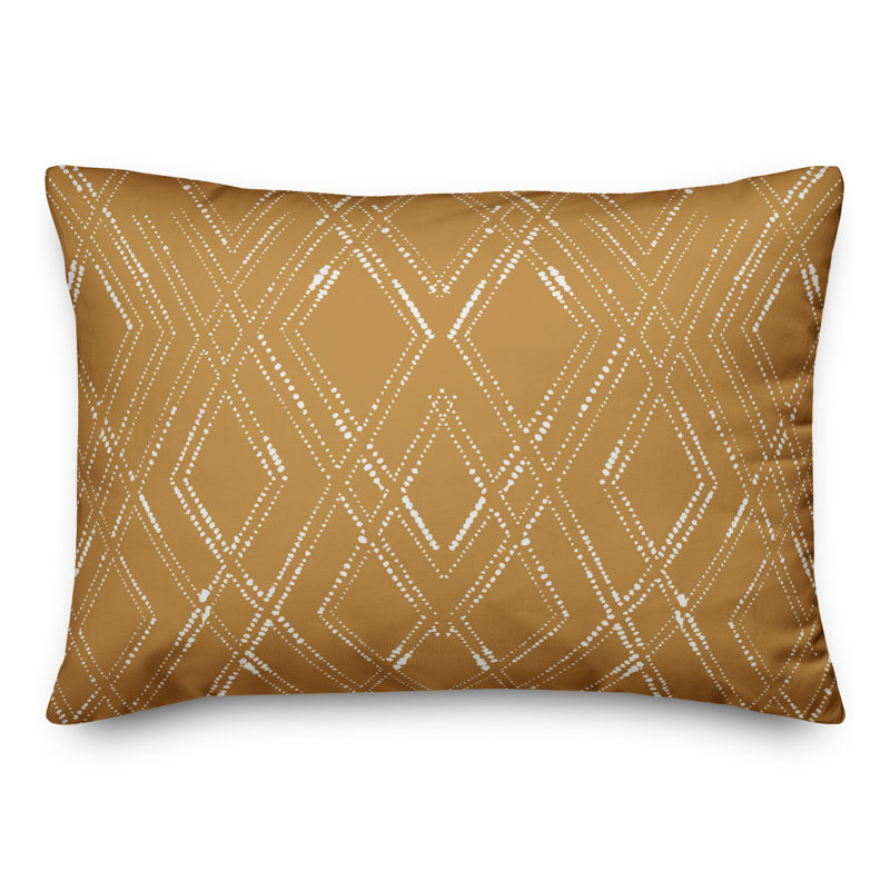  Geometric Rectangular Lumbar Pillow, Gold/White