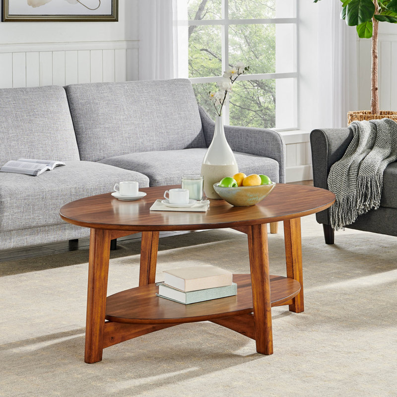 Monterey 48 in. L Oval Mid-Century Modern Wood Coffee Table in Warm Chestnut Finish; Tabletop Thickness 0.5 in. , Modern Take on Mid-Century Design; Accent Piece for Living Room, Living Room Furniture