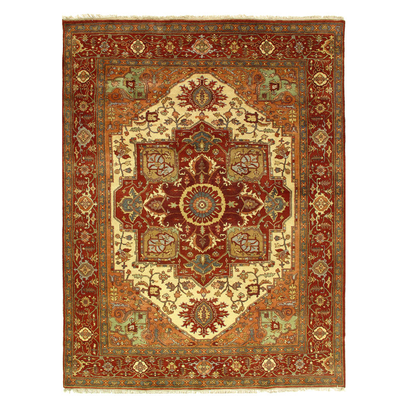 Tapis décoratif en laine de conception unique orange noué à la main 9 pi x 12 pi Anthwan