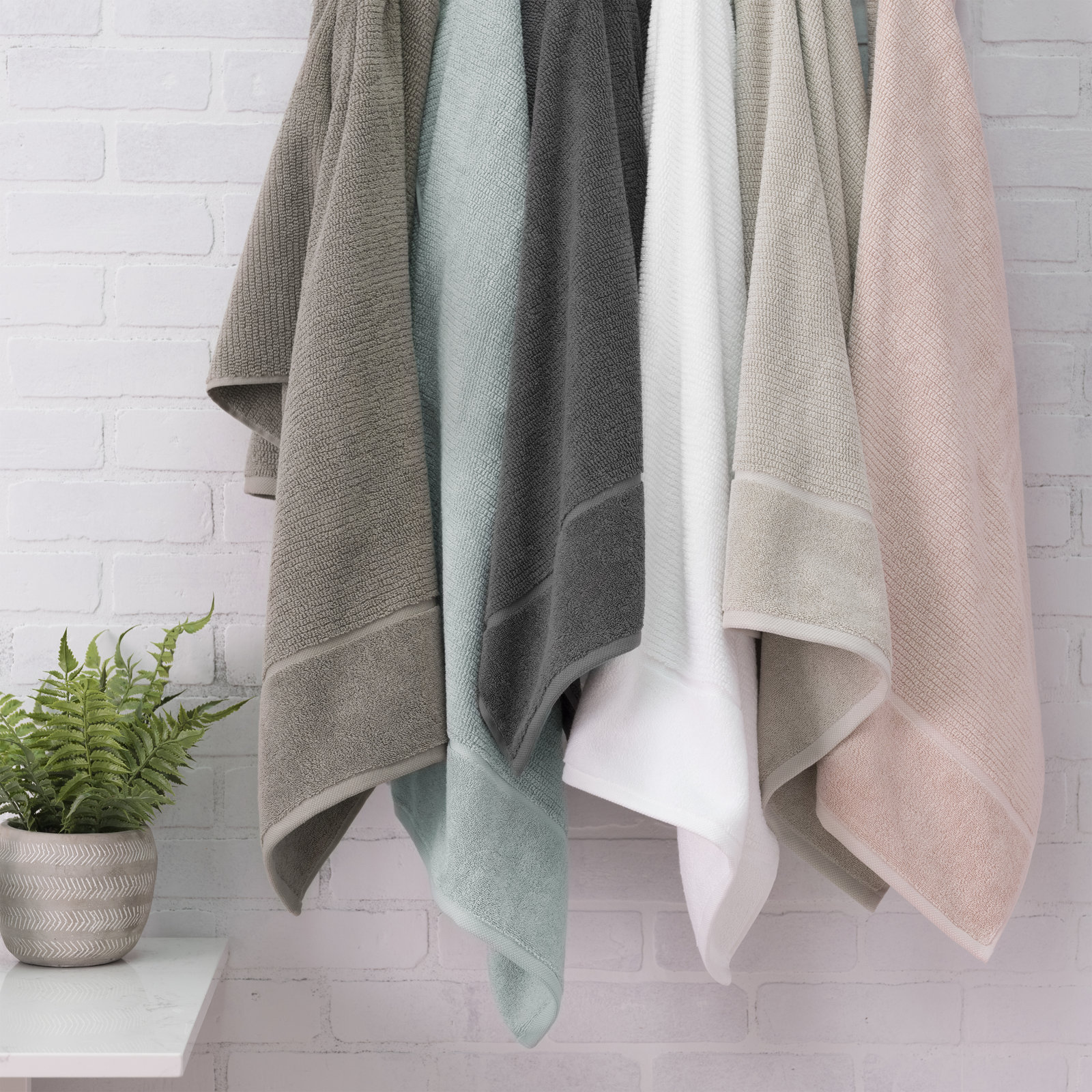6-Piece Quick-Dry Cotton Towel Set, Gray