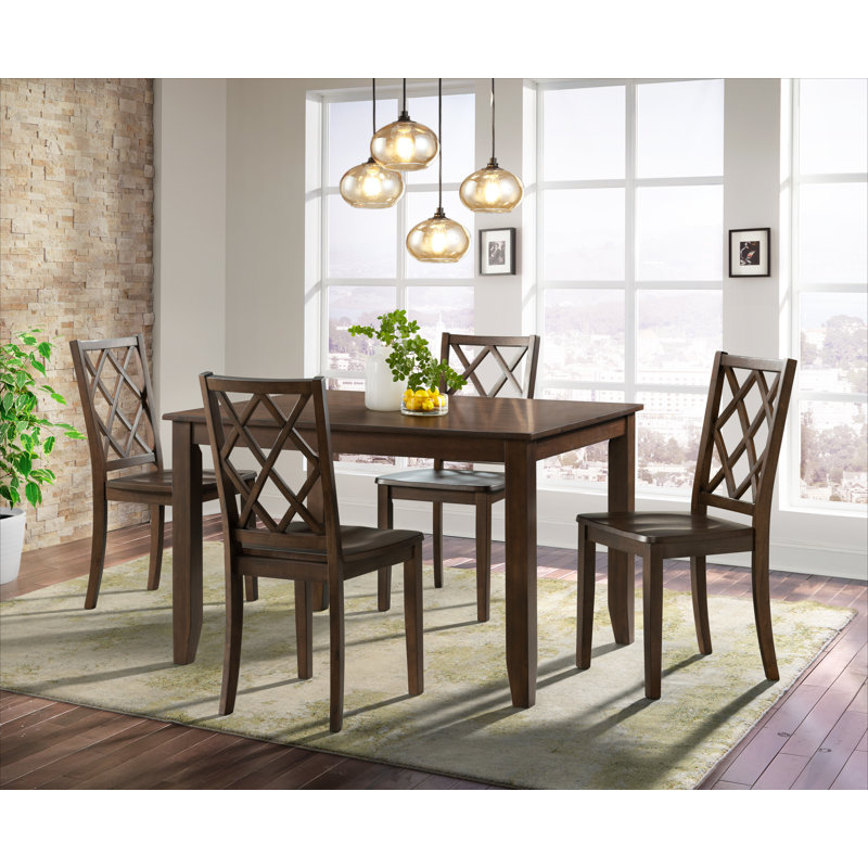Gapland 5 Piece 48" Solid Wood Lattice Back Dining Set, Brown