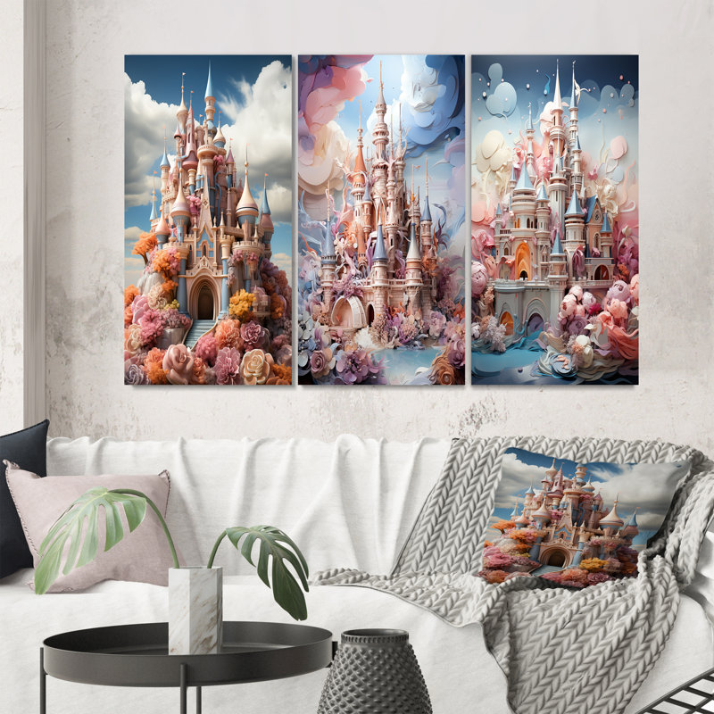 «Castles Whimsical Wonder Pastel III», 3 pièces sur toile, Toile tendue, H 20 po x l 36 po