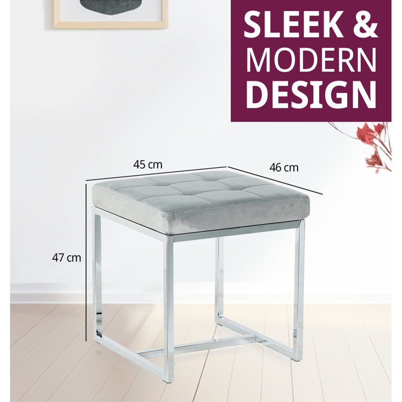 Finley Velvet Stool With Metal Base (pair), Silver Grey