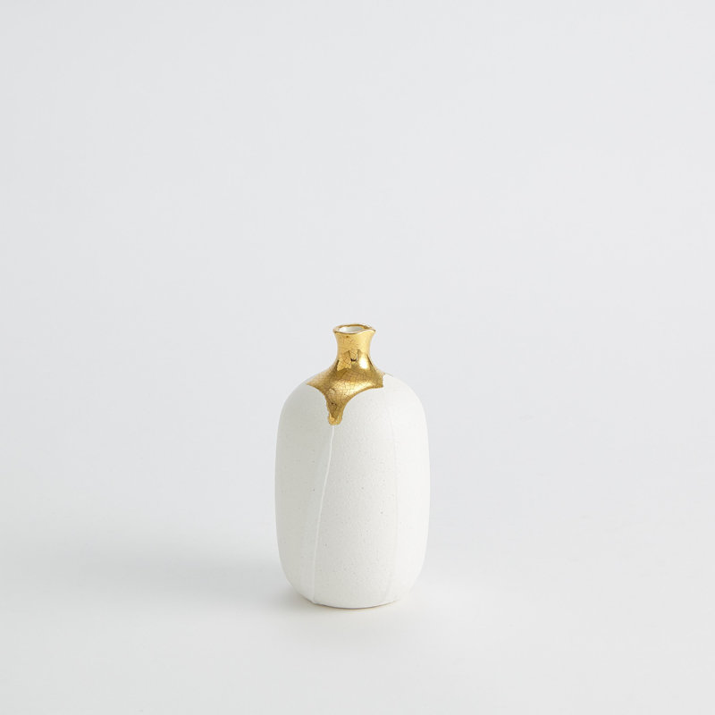 Dipped Golden Crackle/White Cylinder Vase-Sm