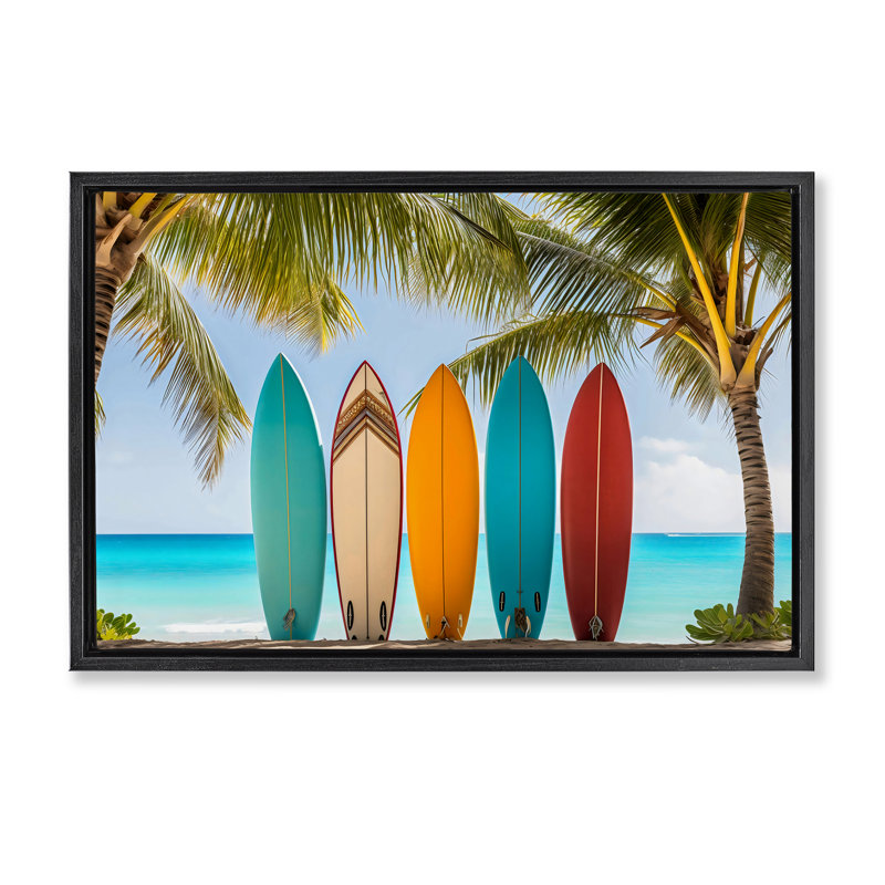 Colourful Surfboards Shoreline Floating Frame, design by LSR Design Studio, Jet Black Floater Frame, 17" H x 25" W