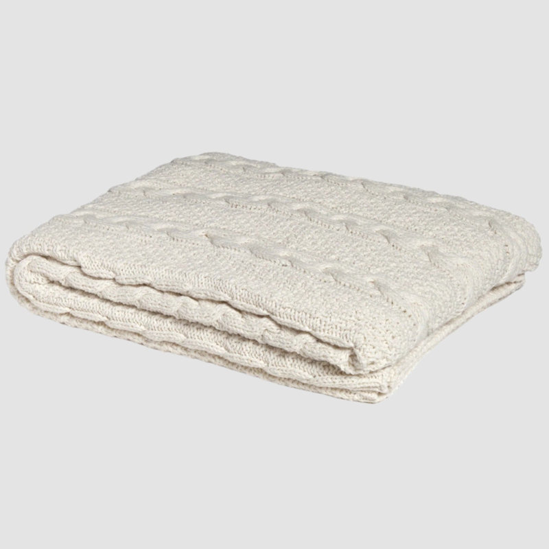 In2Green Classic Textured Cable Knit White Throw